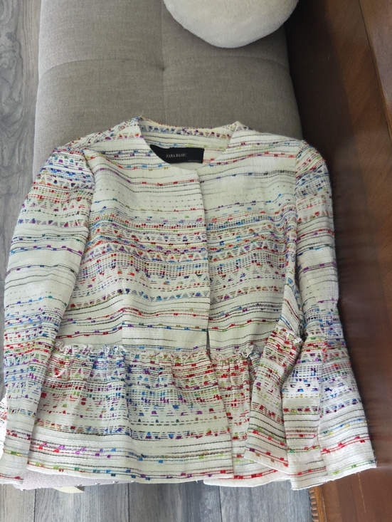 Zara Jackets & Blazers - Zara Ivory Tweed Jacket with Multicolor Thread Detail
